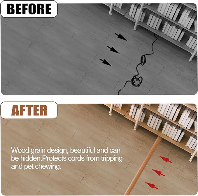 MYFAMIREA 5FT Floor Cord Cover for Wire Self Adhesive Cable Cavity Management PVC Extension Cord Hider Power Floor Wire Protector Cover Prevent Cable Trip for Office Home Outdoor (Brown Wood, 1.97'')