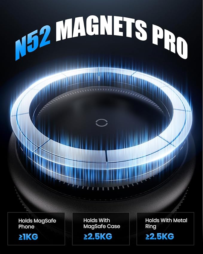 2 PCS Upgraded 360° Vacuum Magnetic Car Phone Holder for Magsafe [96+LBS Strongest Suction & 2800gf Strongest Magnetic], Adjustable Car Phone Mount for Your Car/Gym/Mirror/Shower for iPhone & Android