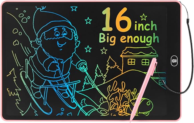 Drawing Tablet 16 Inch LCD Writing Tablet for Kids Adults, Girl Toys Doodle Board Christmas Gifts Sensory Toys for Ages 3-8 Road Trip Activities Valentines Day Gifts for Kids Women（Pink）