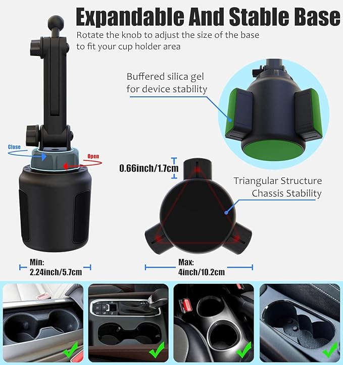 Charchendo Adjustable Extendable Cup Holder Tablet Stand - 4-12.9 inch Tablet & Phone Mount, Non-Slip Secure Clamp, for Car/Truck, Fits iPad Pro/Air/Mini, Samsung Galaxy Tab