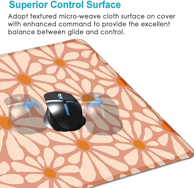Daisy Flowers Large Mouse Pad, Orange Floral Desk Mat, Modern Aesthetic Computer Desk Pads for Office, Non-Slip Laptop Computer Pad, 31.5x11.8 in