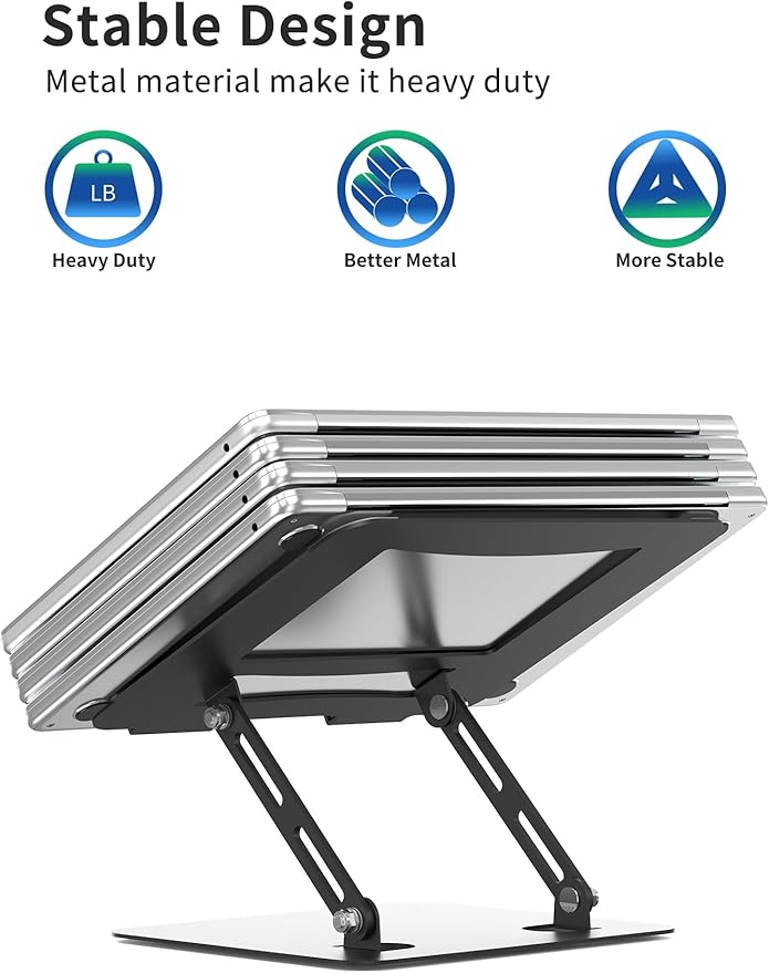 SOUNDANCE Laptop Stand for Desk with Stable Heavy Base, Adjustable Height Multi-Angle, Ergonomic Metal Riser Holder, Foldable Mount Elevator, Compatible with 10 to 15.6 Inches PC Computer, Black