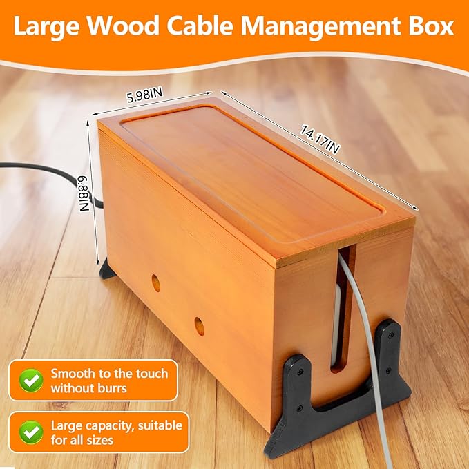 Wooden Cable Management Box,Cord Hider Box,Power Strip Cord Organizer Box for Office,Living Room,Bedroom,Magnetic Lid Design,Cable Organizer for Desk, TV Wires Cable Storage,Wire Management