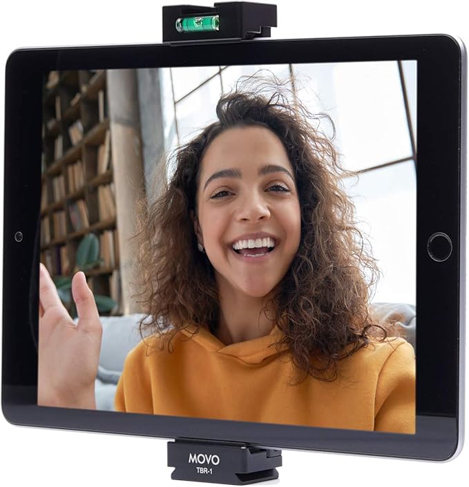 Movo TBR-1 Universal Tablet Tripod Mount with Cold Shoe for Mini Microphone, Aluminum, Compatible with iPad, Samsung Galaxy, Android Tablets and More