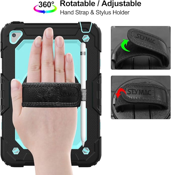 SEYMAC stock Case for iPad mini 5/4 with Screen Protector Pencil Holder [360 Rotating Hand Strap] & Stand, Drop-Proof Case for iPad mini 5th/4th Generation 7.9 inch (SkyBlue+Black)