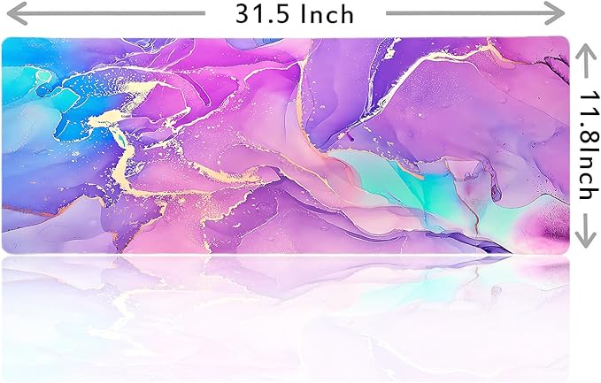 Pink Marble Large Mouse Pad, Purple & Blue Golden Desk Mat, Modern Abstract Computer Desk Pads for Office, Non-Slip Laptop Computer Pad, 31.5x11.8 in