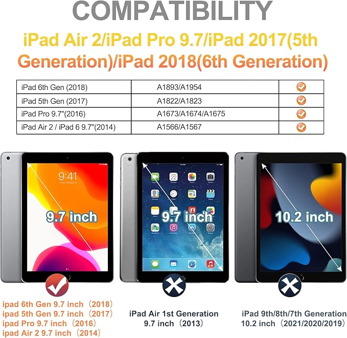 BRAECN Case for 9.7 Inch iPad 5th/6th Gen 2018/2017, Drop Protection Silicone Cover w/Pencil Holder, Shoulder Strap, Folding Handle Grip, Kickstand for Kids, Fit for iPad Pro 9.7”/Air 2- Colorful Red