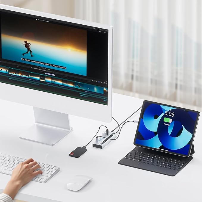 Powered USB C Hub, 9-in-1 USB-Hub suppprt 10Gbps & PD 45W Max Charging(Not Support Video), USB Powered Hub with 3 USB-C, 4 USB-A for Laptop, MacBook, iPad and More (72W Adapter Included)