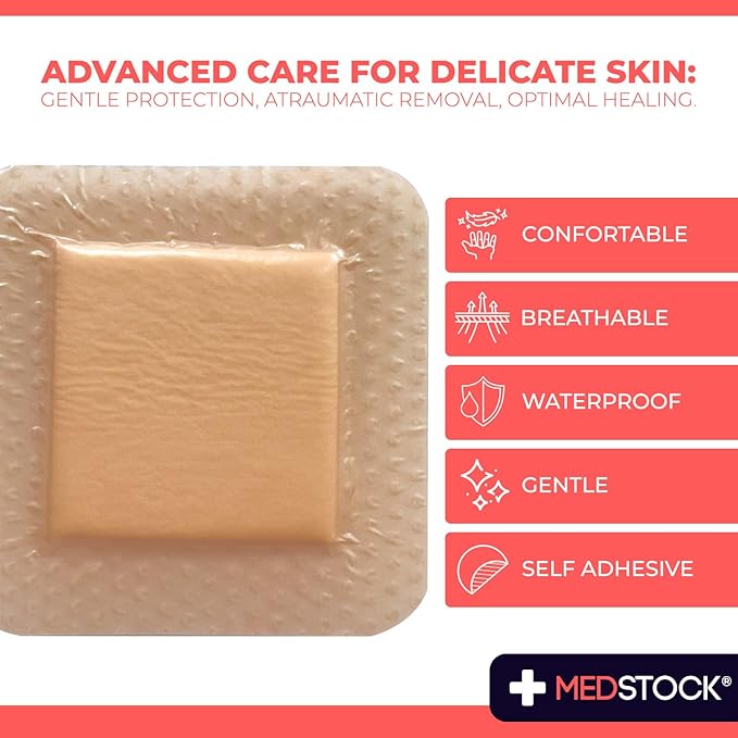 MEDSTOCK Silicone Foam Lite Dressing with Border, 3"x3" (Pack of 10), Comfortable Healing for Wounds, Waterproof, Gentle & Secure Adhesion