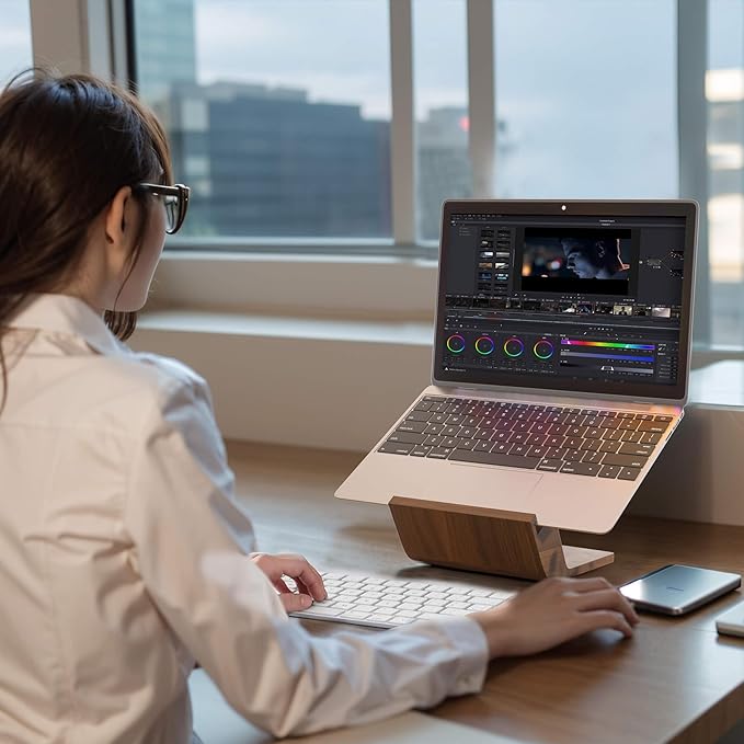 Wooden Laptop Stand, Ergonomic Computer Stand for Desk, Portable Laptop Riser, Notebook Stand Holder Compatible with MacBook Pro/Air, Dell, HP, Lenovo and All Laptops (10-17 inch), Walnut