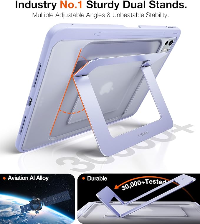 TORRAS for iPad Pro 11 inch Case 2025 M5 & 2024 M4, Ultra Stable Stand, Multiple Adjustable Viewing Angles, Slim Protective Kickstand Cover, Translucent iPad 11 Pro Case with Pencil Holder, Purple