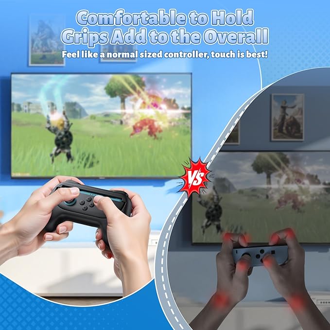 [Switch 1/2 Compatible] FASTSNAIL Grips for Nintendo Switch 2(2025)/1&OLED for Joy-Con 2, Wear-Resistant & Anti-Slip Controller Grips Handle Kit, Switch 2 Joypad Holder Accessories (Black,Black)