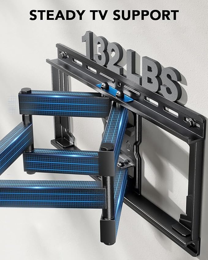 Pipishell Full Motion TV Wall Mount for 42-85 inch Flat Screen LED TV up to 132lbs Swivel Dual Articulating Arms Mount, Tool-Free Tilt Bracket Max VESA 600x400mm, Fits 8” 12” 16" Wood Studs