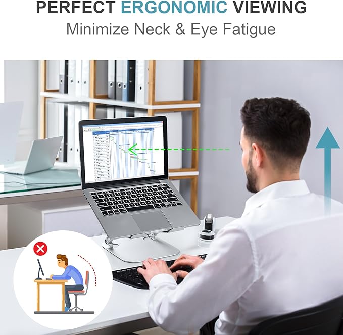 SHUWEI Laptop Cooling Stand with 3 Speed Fan, Adjustable Height & Angle, Carbon Steel Framework, Ultra-Quiet & Super Sturdy for up to 16”Laptop - Black