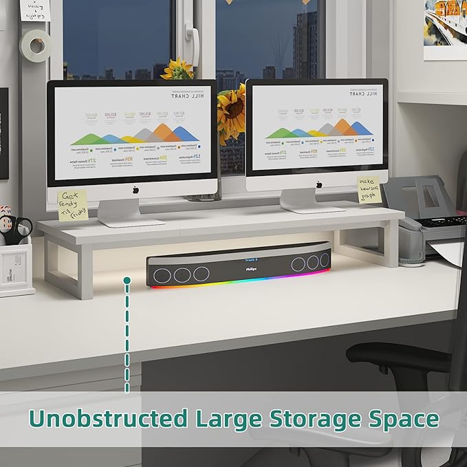 YAOHUOO Dual Monitor Stand Riser, 39Inch Large Monitor Stands for 2 Monitors, Computer Monitor Stand, Wooden Desktop Oraganizer Shelf for Office Desk Computer,Laptop,TV