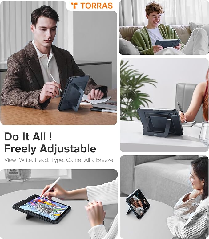 TORRAS for iPad mini 7 A17 Pro Case, iPad mini 6 Case with Pencil Holder, Ultra Stable Stand, Multiple Adjustable Viewing Angles, Slim Protective Kickstand Cover, Translucent iPad mini 6th Case, Blue