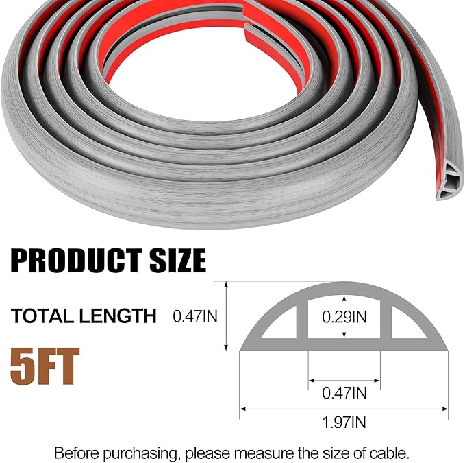 MYFAMIREA 5FT Floor Cord Cover for Wire Self Adhesive Cable Cavity Management PVC Extension Cord Hider Power Floor Wire Protector Cover Prevent Cable Trip for Office Home Outdoor (Gray Wood, 1.97'')