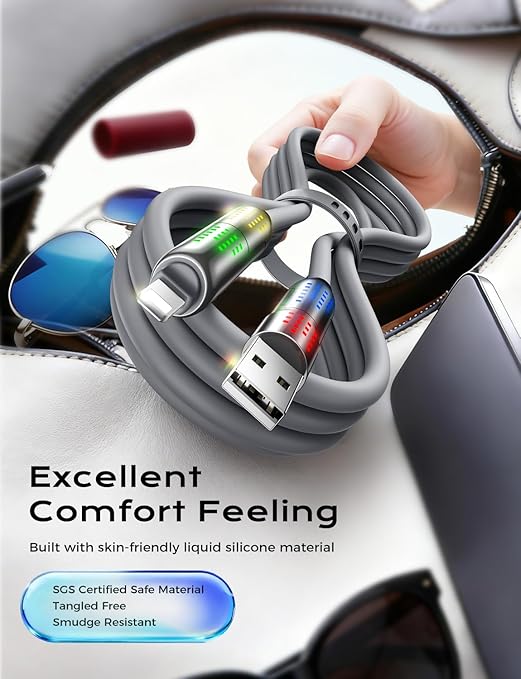 MAGIC JOHN 240W 4 in 1 Charging Cable, 6.6FT USB C to Lightning Cable [MFi Certified], Chubby USB A/C to C/Lightning with Light for iPhone/MacBook/iPad/Samsung/Switch 2, Multi Chargers for All Devices