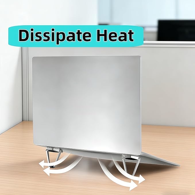 Laptop Riser Foldable Laptop Stand Portable Invisible Laptop Cooling Pad Laptop feet Suitable for 12-20 Inches Laptop Ergonomic Zinc Alloy Laptop Mini Stand Leg (Silver-2pcs)