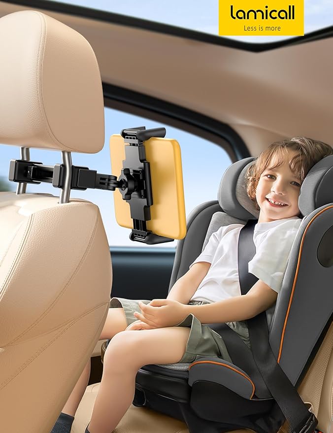 Lamicall Car Headrest Tablet Holder - [Lockable] [Thick Case Friendly] [Foldable Clip] Car Backseat Tablet Mount, Car Accessories for Kids, for iPad Pro, Air, Mini, Galaxy, Fire HD, 4.7-13" Tablets