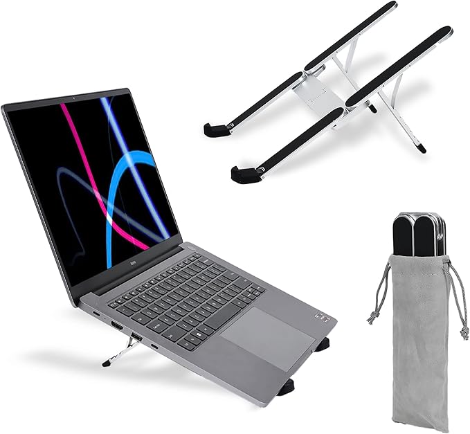 Portable Laptop Stand, Foldable Laptop Stand for Desk and Travel, Ergonomic 6-Level Angle Adjustable Computer Riser, Compact ABS Holder Compatible with All Lap Tops and iPad (10-15.6")