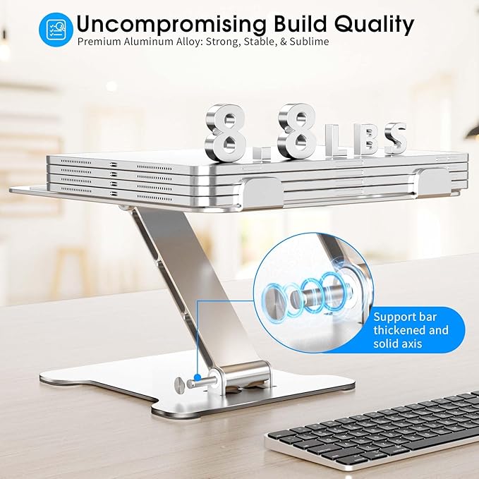 Foldable Aluminum Laptop Stand, Height Adjustable Ergonomic Riser for Collaborative Work,Tablet, Reading and More. Portable Laptop Stand for All 10-16" - Silver