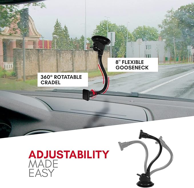 Macally Windshield Phone Mount for Car Magnetic - Suction Cup Window Mount Phone Holder with 8" Long Gooseneck Arm & Super Strong Magnet Mount for Smartphone and iPhone