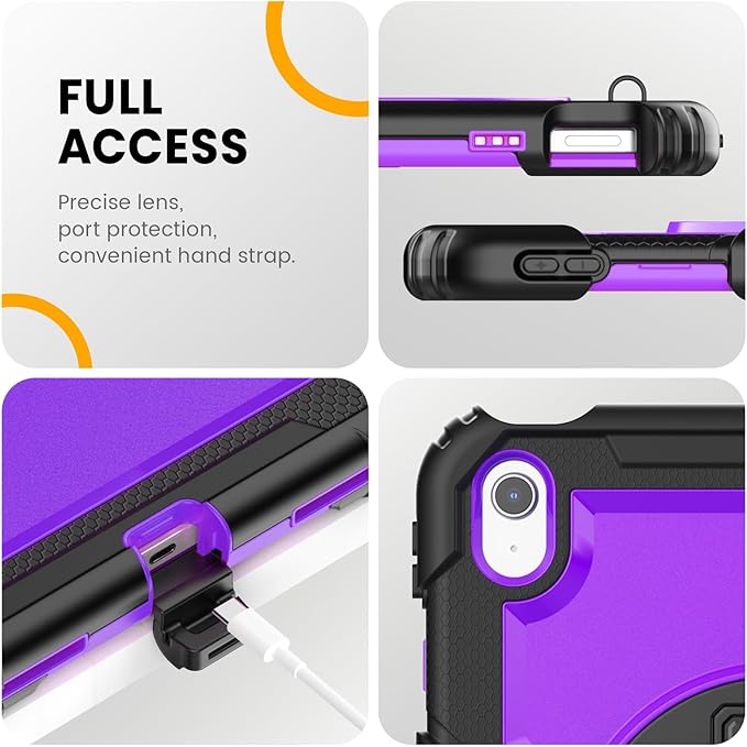 timecity for iPad (A16) 11th/ 10th Generation Case 11''/ 10.9 Inch (2025/2022) - Heavy Duty Protective Cover with Screen Protector, Stand, Shoulder Strap & Pencil Holder | Kids-Friendly - Purple
