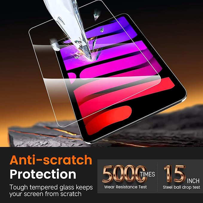 PandaShield 2 Pack for iPad Mini 8.3"(A17 Pro 7th/6th Gen 2024/2021)9H+ Tempered Glass Screen Protector with Easy-Install[12FT Grade Shatterproof]Apple Pencil Compatible,HD Clarity,Scratch Resistant