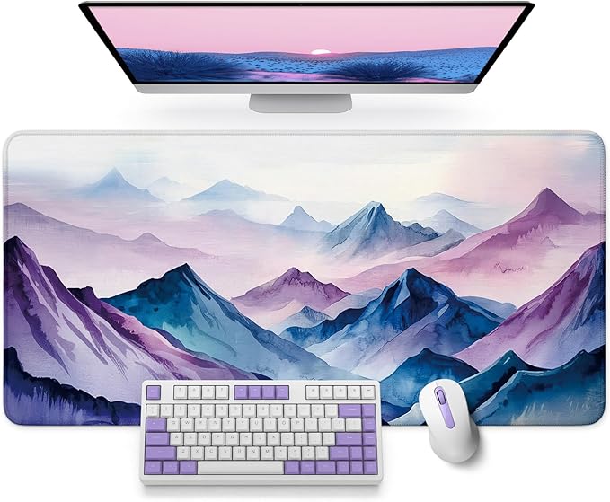 Large Mouse Pad for Desktop, Cute Desk Mat Pad Protector for Work & Gaming, Aesthetic Pretty Anti-Slip Laptop Blotter Cover for Office School Home Supplies, Distant Peaks, 35.4" x 15.7"