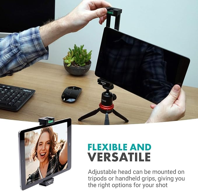 Movo TBR-1 Universal Tablet Tripod Mount with Cold Shoe for Mini Microphone, Aluminum, Compatible with iPad, Samsung Galaxy, Android Tablets and More