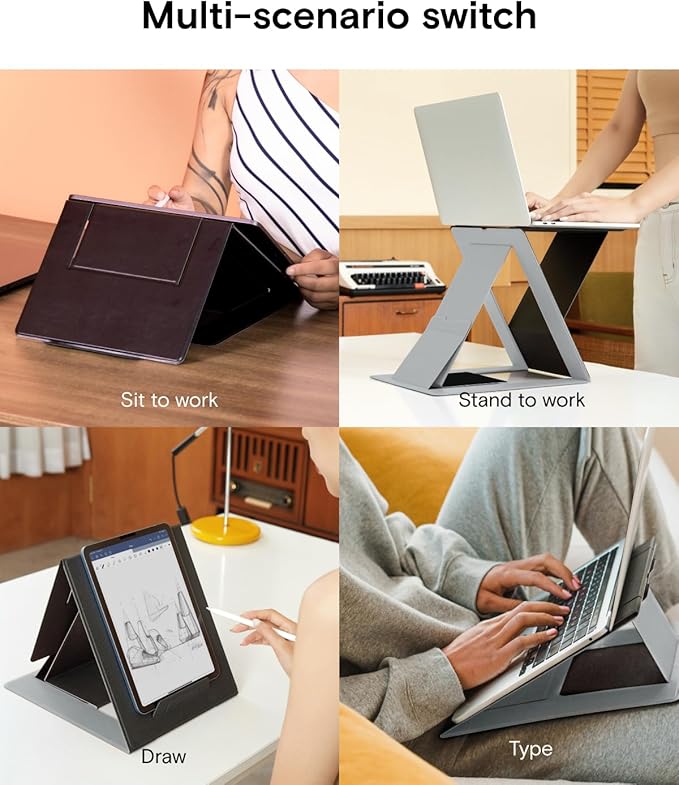 MOFT Folding Laptop Stand Lap Desk, Portable & Mini Computer Stand Laptop Desk for Travel and Home Office, Ergonomic Design with Adjustable Viewing Angles, Lightweight Computer Cooling Riser, Gray