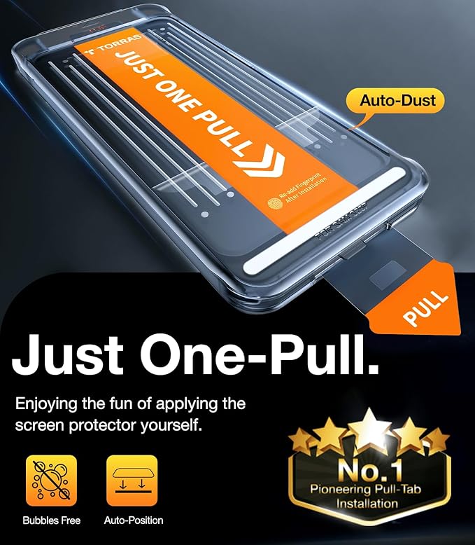 TORRAS 12FT Military-Grade Shatterproof for Samsung Galaxy S25 Screen Protector [9H+ Aerospace Tempered Glass＆ One-Pull Installation] Full Coverage Fit Bubble Free 6.2″ GlassGo X