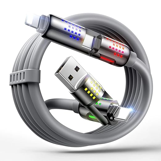 MAGIC JOHN 240W 4 in 1 Charging Cable, 6.6FT USB C to Lightning Cable [MFi Certified], Chubby USB A/C to C/Lightning with Light for iPhone/MacBook/iPad/Samsung/Switch 2, Multi Chargers for All Devices