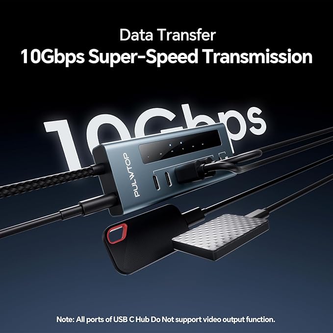 USB C Hub for Laptop, PULWTOP 7 in 1 10Gbps USB Adapter Support Data & Charging(Not Support Video), USB Hub 10Gbps Ports for iMac, MacBook Pro/Air, iPad, XPS, USB Hub Multiport Adapter