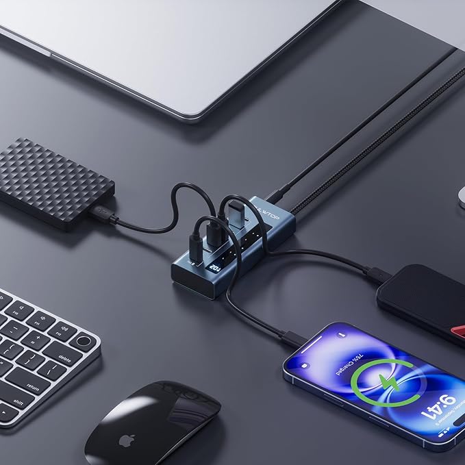 USB C Hub for Laptop, PULWTOP 7 in 1 10Gbps USB Adapter Support Data & Charging(Not Support Video), USB Hub 10Gbps Ports for iMac, MacBook Pro/Air, iPad, XPS, USB Hub Multiport Adapter