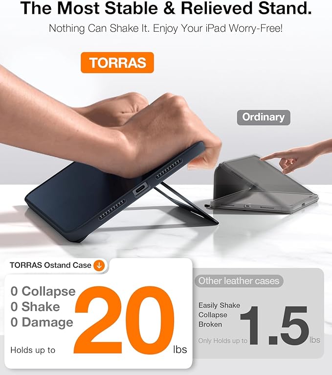 TORRAS for iPad Air 13 inch Case (M3 2025/ M2 2024), Ultra Stable Stand, Multiple Adjustable Viewing Angles, Slim Protective Kickstand with Pencil Holder, Black