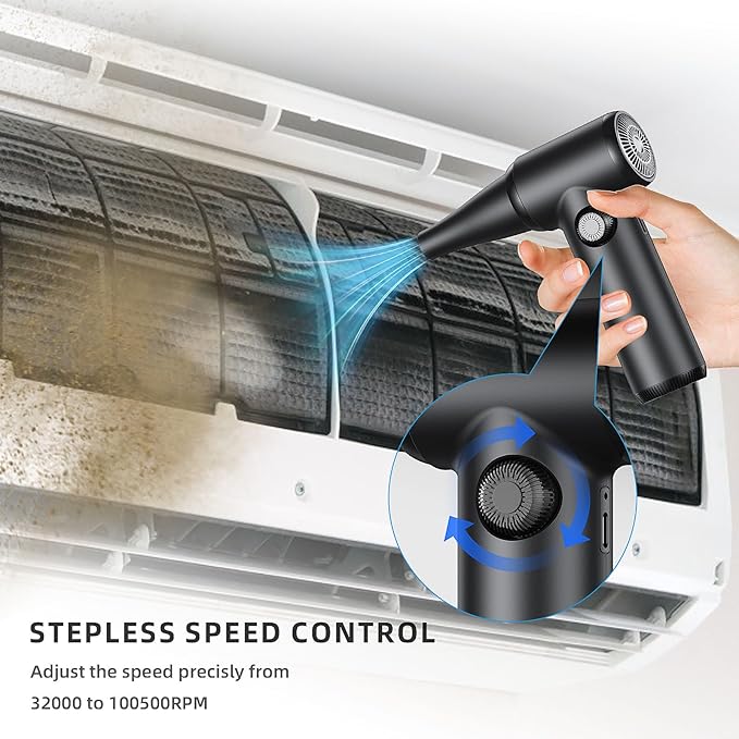 DOROBEEN Compressed Air Duster, PC Keyboard Cleaner, Replace Compressed Air Can, Electric Air Duster with Brushless DC Motor, Stepless Knob