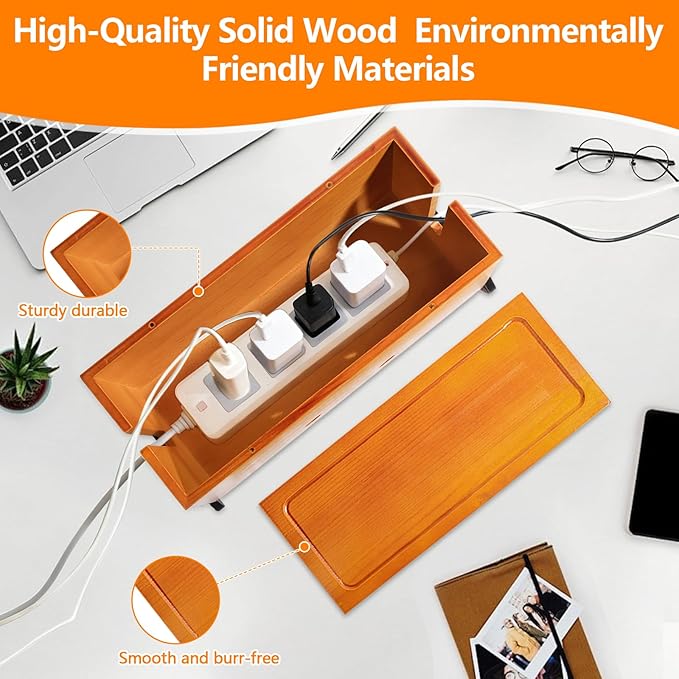 Wooden Cable Management Box,Cord Hider Box,Power Strip Cord Organizer Box for Office,Living Room,Bedroom,Magnetic Lid Design,Cable Organizer for Desk, TV Wires Cable Storage,Wire Management