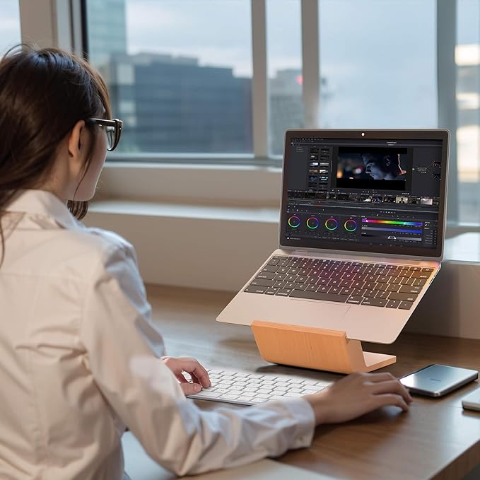 Wooden Laptop Stand, Ergonomic Computer Stand for Desk, Portable Laptop Riser, Notebook Stand Holder Compatible with MacBook Pro/Air, Dell, HP, Lenovo and All Laptops (10-17 inch), Wood