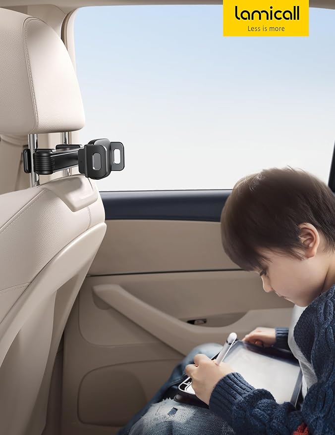 Lamicall Car Headrest Tablet Holder - [Lockable] [3 in 1 Extension Arm] Upgrade Tablet Mount for Car Backseat, Road Trip Essentials for Kids, for iPad Pro, Air, Mini, Galaxy, Fire HD, 4.7-13" Tablets