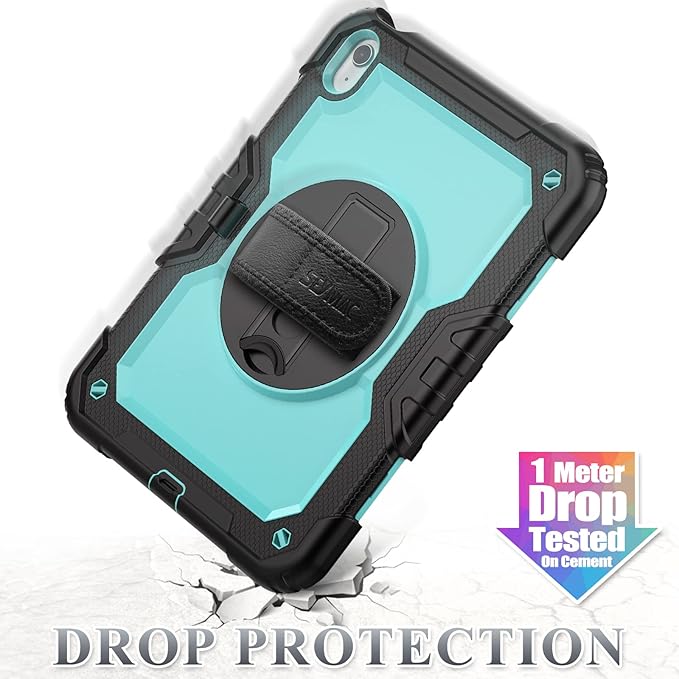 SEYMAC stock Case for iPad (A16) 11th/10th Generation 11''/10.9'' 2025/2022, Full-Body Drop Protection Case with Screen Protector &360° Rotate Hand Strap/Stand, Brightblue+Black
