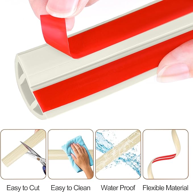 MYFAMIREA 10FT Floor Cord Cover for Wire Self Adhesive Cable Cavity Management PVC Extension Cord Hider Power Floor Wire Protector Prevent Cable Trips for Office Home Outdoor (Beige Wood, 1.18'')