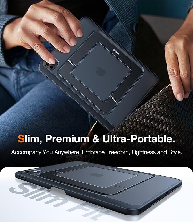 TORRAS for iPad Pro 11 inch Case 2025 M5 & 2024 M4, Ultra Stable Stand, Multiple Adjustable Viewing Angles, Slim Protective Kickstand Cover, Translucent iPad 11 Pro Case with Pencil Holder, Black