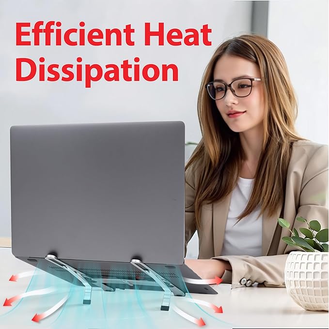 Portable Laptop Stand, Foldable Laptop Stand for Desk and Travel, Ergonomic 6-Level Angle Adjustable Computer Riser, Compact ABS Holder Compatible with All Lap Tops and iPad (10-15.6")