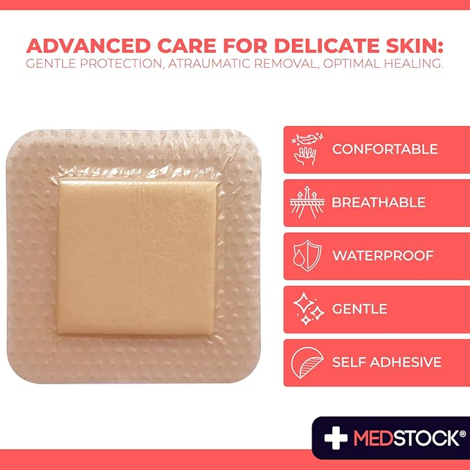 MEDSTOCK Silicone Foam Lite Dressing with Border, 2"x2" (Pack of 10), Comfortable Healing for Wounds, Waterproof, Gentle & Secure Adhesion