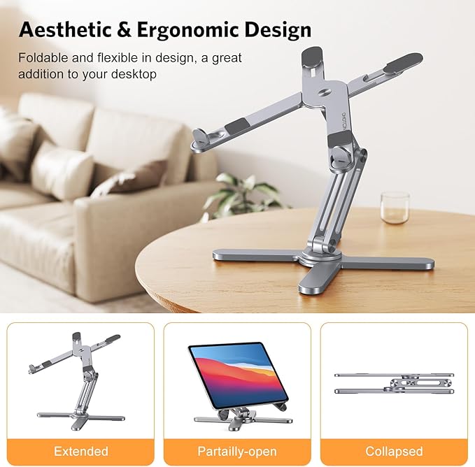 OMOTON 360° Rotating Laptop Stand Riser for Desk, Ergonomic Foldable Computer Stand Adjustable Height Angles for Collaborative Work, Easy Storage Fit Macbooks,All Laptops up to 16 inches, Space Grey