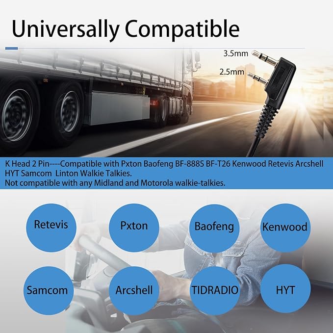 Case of 10, Retevis Walkie Talkies Earpiece with Mic 2 Pin Acoustic Tube Headset, for RT22 RT21 RT68 H777, Compatible with Pxton Baofeng BF-888S BF-T26 Kenwood walkie talkie, Two Way Radio Earpiece