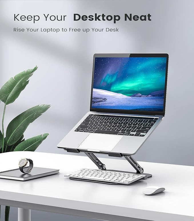 Adjustable Laptop Stand for Desk, Aluminum Portable Laptop Stand, Lightweight 500g, Foldable Ergonomic Computer Notebook stand Holder for 11-16" MacBook Air Pro, Dell XPS,HP Computer Notebook, Black