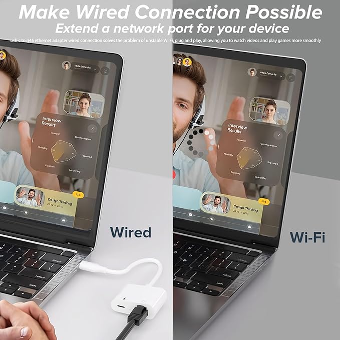 USB C to Ethernet Adapter 2 in 1 USB C to RJ45 Adapter with Type C PD Charging Port Compatible with iPhone16/Android/MacBook Supports 100Mbps Ethernet Network